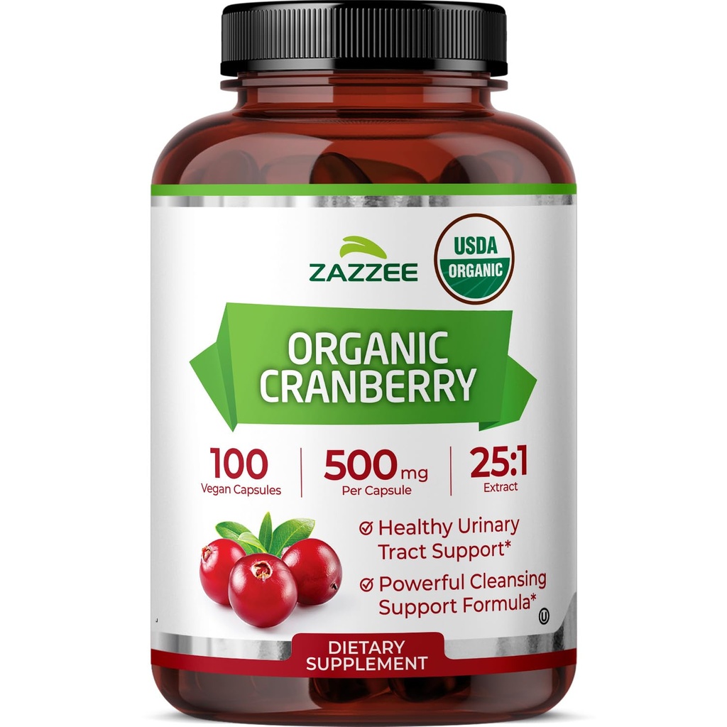 Zazzee USDA Organic Cranberry 25:1 Extract, 500 mg per kapsel, 100 Vegan Capsules, Över 3 månader Supply, Standardized, Koncentrerad 25X Extract, 100% Vegetarisk, Certified Organic, Non-GMO All-Natural