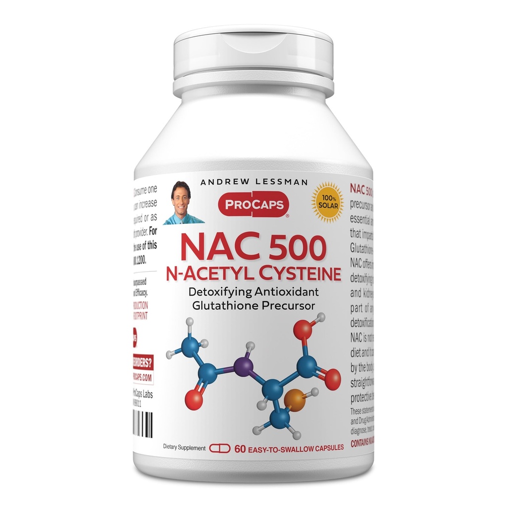 ANDREW LESSMAN NAC-500 N-Acetyl Cysteine 60 kapslar - hjälper till att bekämpa dagliga angrepp på skadliga fria radikaler, skyddar hjärna, hjärta, lungor, lever, njurar. Avgifta antioxidant. Inga tillsatser