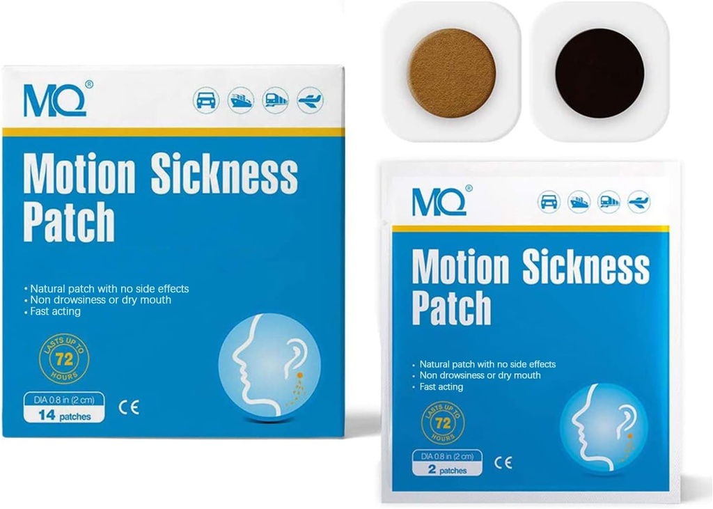 MQ 42ct Motion Sickness Patches Non Drowsy, Sea Sickness Patches för Cruise Travel Essentials, vattentät patch bakom örat för bilflygplan Altitude Sickness, Lång sist 72H
