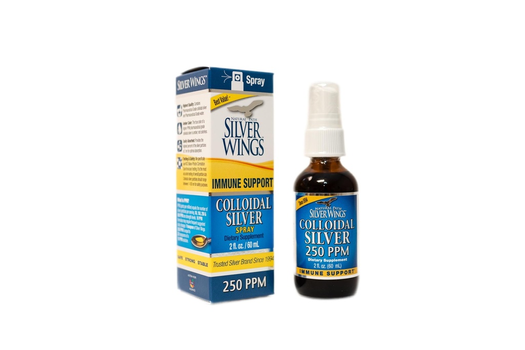 Luonnollinen polku Silver Wings Kolloidinen Silver Liquid - Parannettu Immuuni tuki täydentää - 250ppm (1250 mcg) - 2oz Spray