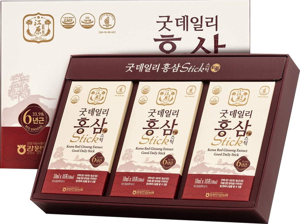 [Gangwoninsam] Korea Red Ginseng Extract Hyvä päivittäinen tikku 30 Count . Sisältää 6 vuotta korealaista punaista ginseng-uutetta, korealaista ruokaa, yksittäispakattu, 0,35 fl. oz (10 ml), 3 X 10 Count Box