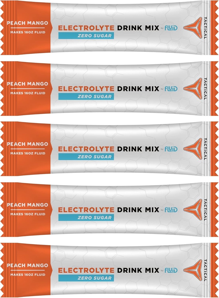 Fluid Tactical - nollasokeri, Keto Elektrolyytti jauhe, Hydraation Packets, Valmistettu Yhdysvalloissa (Peach Mango, 25 kreivi)