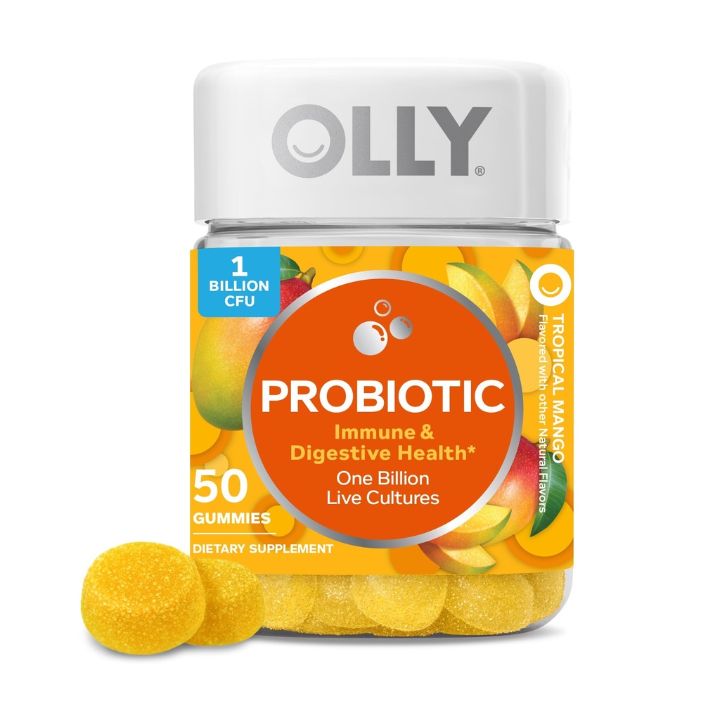 OLLY Probiootti Gummy, Immuuni- ja digestiivinen tuki, 1 miljardia PMY, pureskeltava Probiootti täydentää, mango, 25 päivän tarjonta - 50 Count
