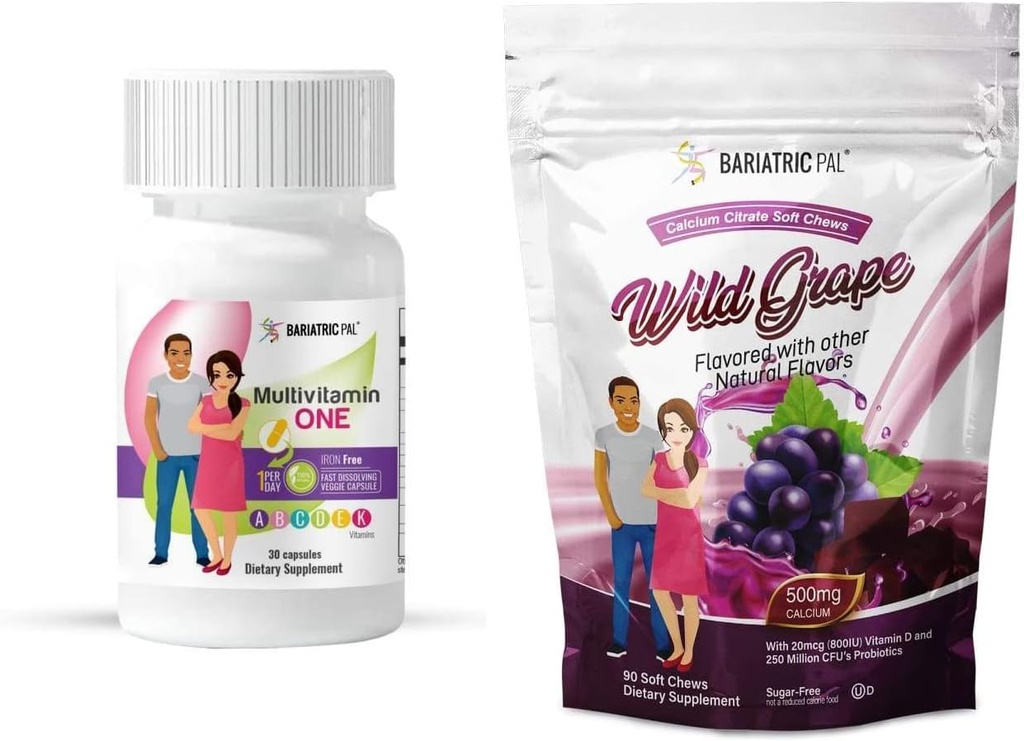 BariatricPal Duodenal Switch Complete 30 päivän ajan Supply Vitamiinipakkaus (Iron-free Capsule Kalsium Sitrate Soft Chews Probiootit - Wild Grape)