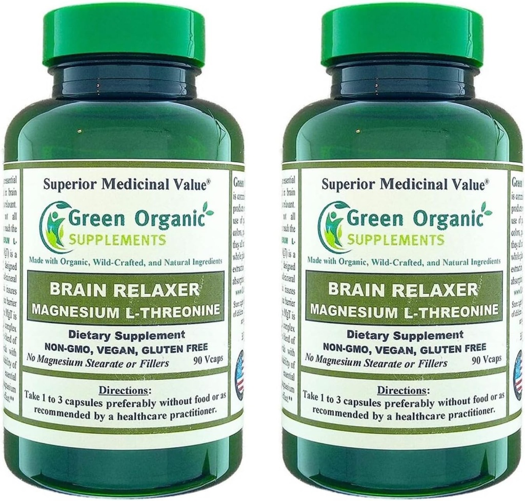 Vihreä Organic Supplements Magnesium L-treoniini 90 VCaps (pakkaus 2)
