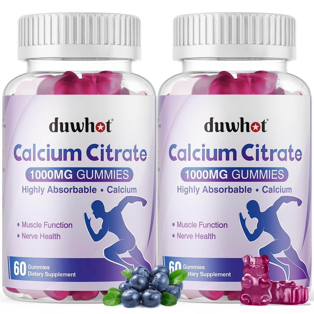Calcium Citrate Gummies, Chewable Calcium Citrate 1000mg för Ben, Muscle & Immune Support, Ultimate Absorption Calcium Supplements for Women & Men, Blueberry, 120 Chews