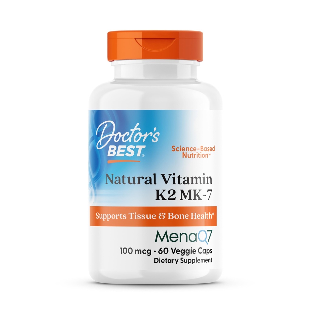 Doktorns bästa naturliga vitamin K2 MK7-tillägg för män och kvinnor - Benhälsostöd, 100 mcg Vitamin K-2 MK-7-kapslar med MenaQ7, Calcium Support, Non GMO, Vegan - 60 Veg Caps