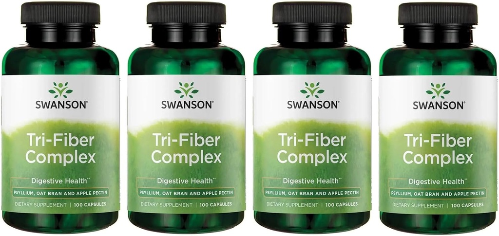 Swanson Tri-Fiber Complex - Ruoansulatuselimistön täydentää valmistettu psylliumia, kauralese, & Apple Pektiini - (100 kapselia) (4 pakkaus)