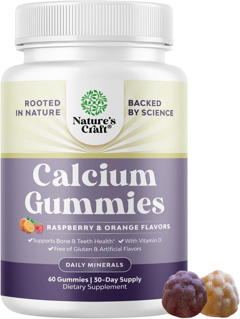 Korkea Imeytyminen Kalsium Gummies D3-vitamiini - herkullinen kalsium 500 mg Gummies aikuisille - purut ja D-vitamiini täydentää luun terveyttä ja immuunin tukea Gelatiini-vapaa 60ct (1 pakkaus)