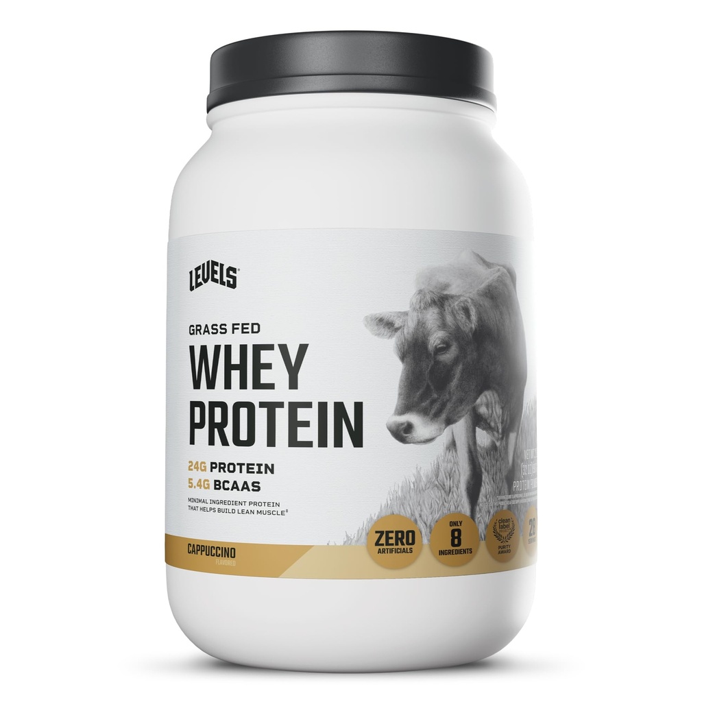 Levels Grass Fed Whey Protein Powder, No Artificials, 24G Protein, Cappuccino, 2LB