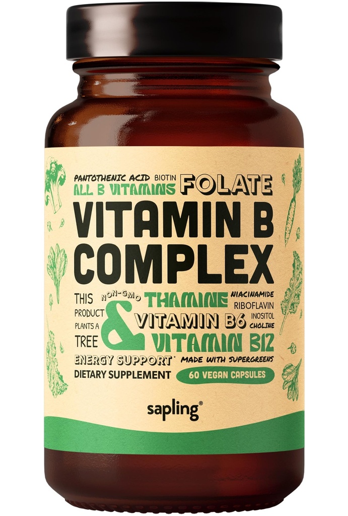 taimmaa Vegaani B-vitamiinikompleksi - Koko ruoka B1-, B2-, B3-, B5-, B6-, B7-, Folaatti, B12-60-korkit