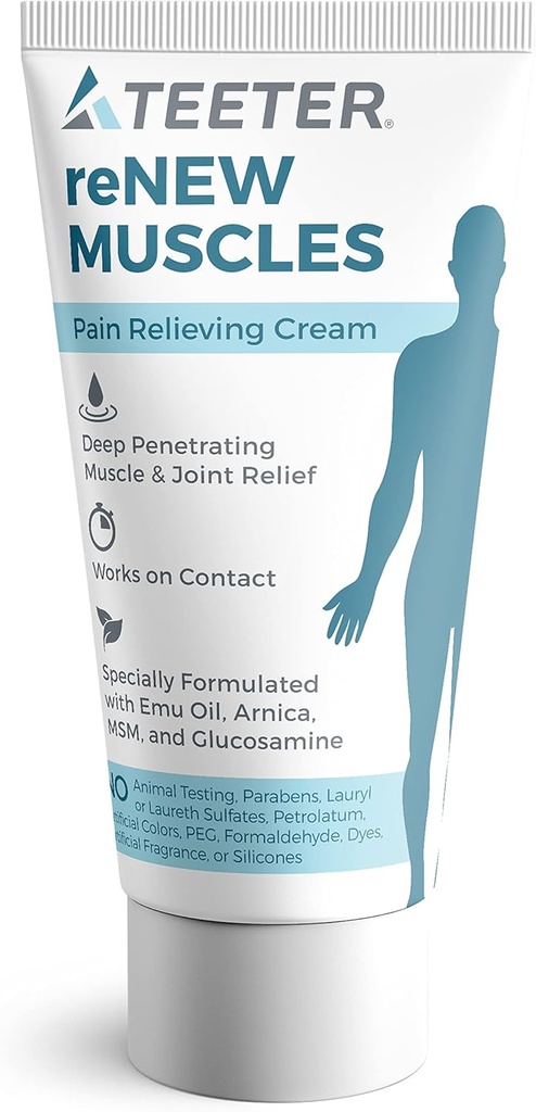 TEETER Renew - Muscle & Joint Pain Cream med Emu Oil, MSM, Arnica, Boswellia Serrata Glucosamine (2.5 oz)