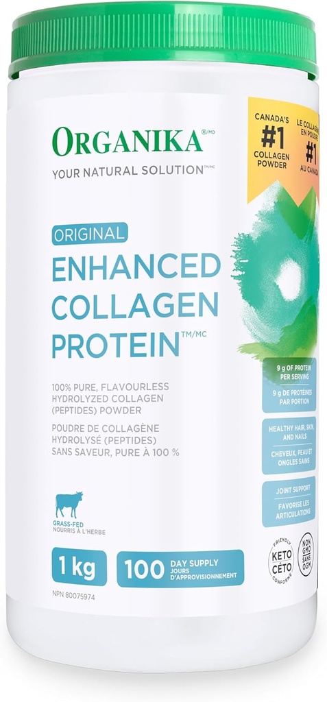 Organika Original Enhanced Collagen, 100% Pure, aromiton hydrolysoitu kollageeni (peptidit) Kuiva-aine, 1kg
