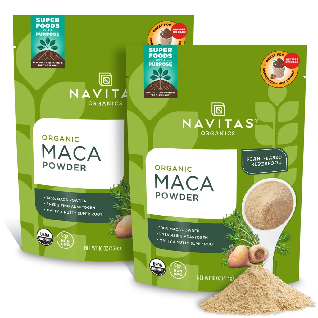 Navitas Organics Maca Powder, 16oz. (2-Pack), 181 Tarjoilut - Organic, Non-Gmo, Low Temp-Dried, Gluteeniton, Light Brown