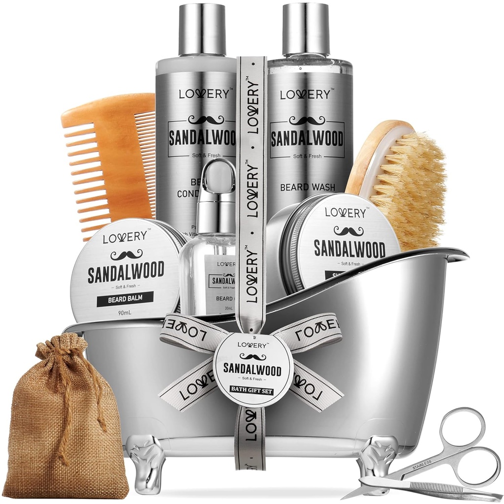 Miehet Lahjat, Sandalwood parta Harjaus Kit, Miehet Harjaus Kit poikaystävälle Isä, Hän, 11pc Parta suoristaa miesten Parta hoito, Parta Kasvu ja Trimming Lahja, Partapesu Kasvuöljy & enemmän