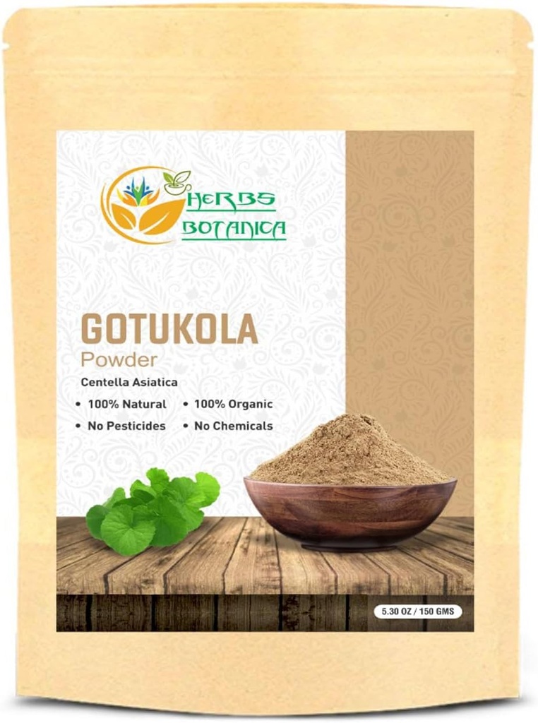 Yrtit Botanica Gotu Kola Powder (Centella asiatica) 5,3 oz/150 GMS tee, hiusten kasvu ja hyvinvointi Terve hermosto Hienosti Ground kasviperäistä jauhetta DIY Kauneus & lisäravinteet