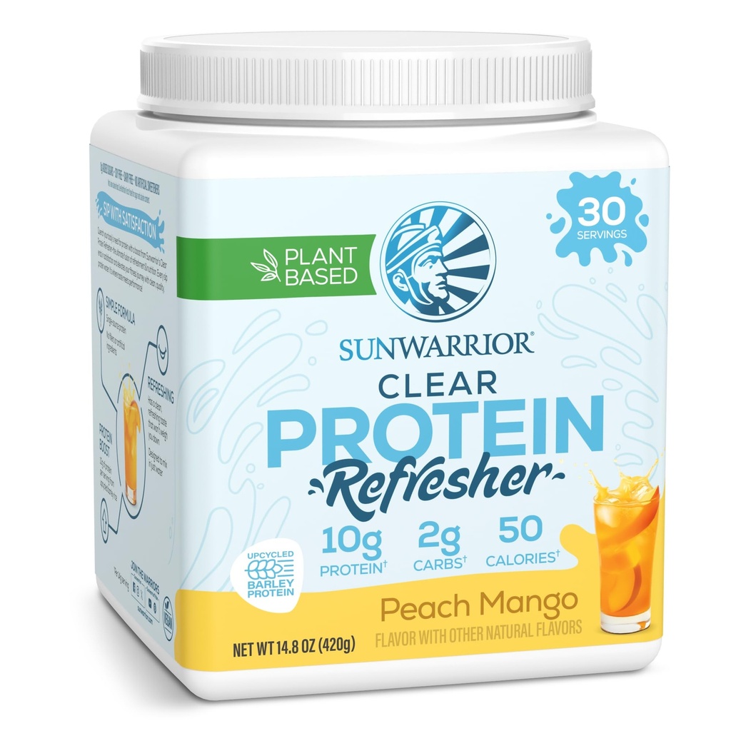Sunwarrior Clear Protein Powder Plant-Based Water Mix, Vegan och Refreshing Protein och Hydration Supplement 10g Per Serving Peach Mango Flavored 420g Tub 30 Servings