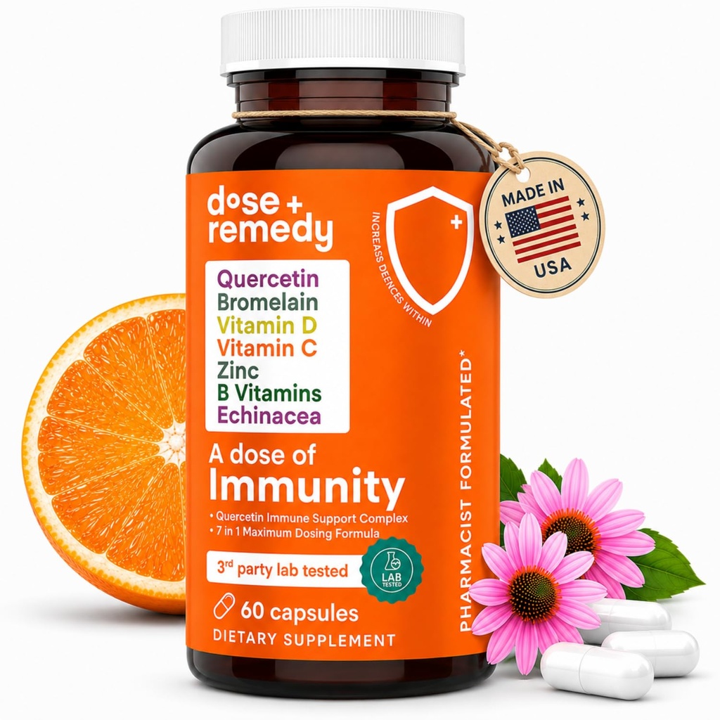 En dos av immunitet Quercetin med vitamin C och Zink, vitamin D, 500mg Quercetin Bromelain med Echinacea & B Vitamins, Lung Immune Support Supplement 7 i 1 Immunity Defense Booster (60 Count)