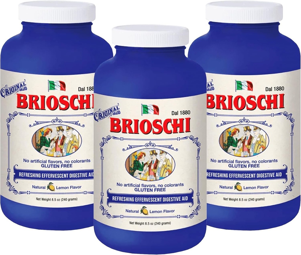 Brioschi Italian Lemon Flavored Effervescent Heärästys, Vatsavaivat, Happo ruoansulatushäiriöt, 8,5 oz pullo (pakkaus 3)