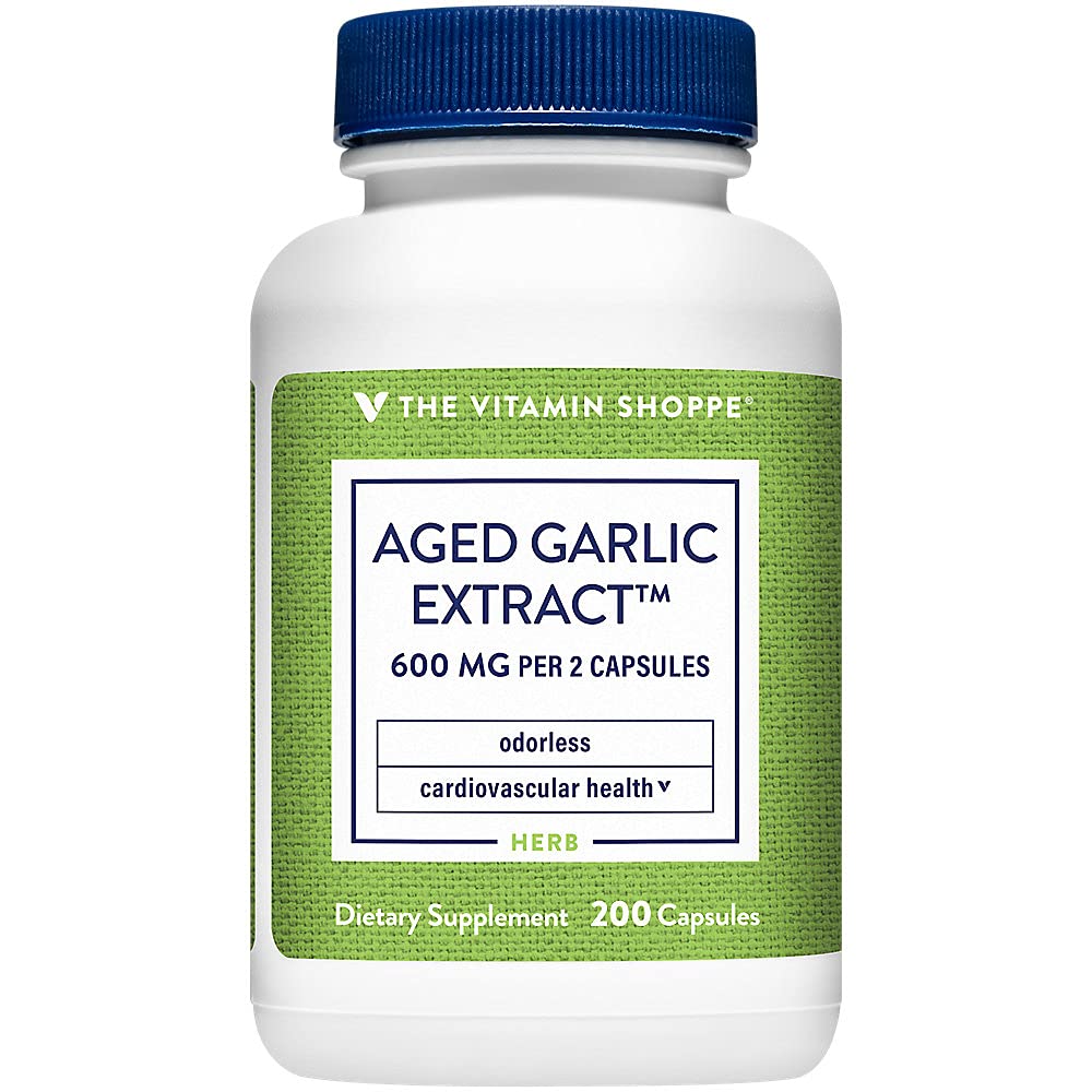 Vitamin Shoppe Odorless Aged Garlic Extract - Stöder kardiovaskulär hälsa - 600 MG (200 kapslar)