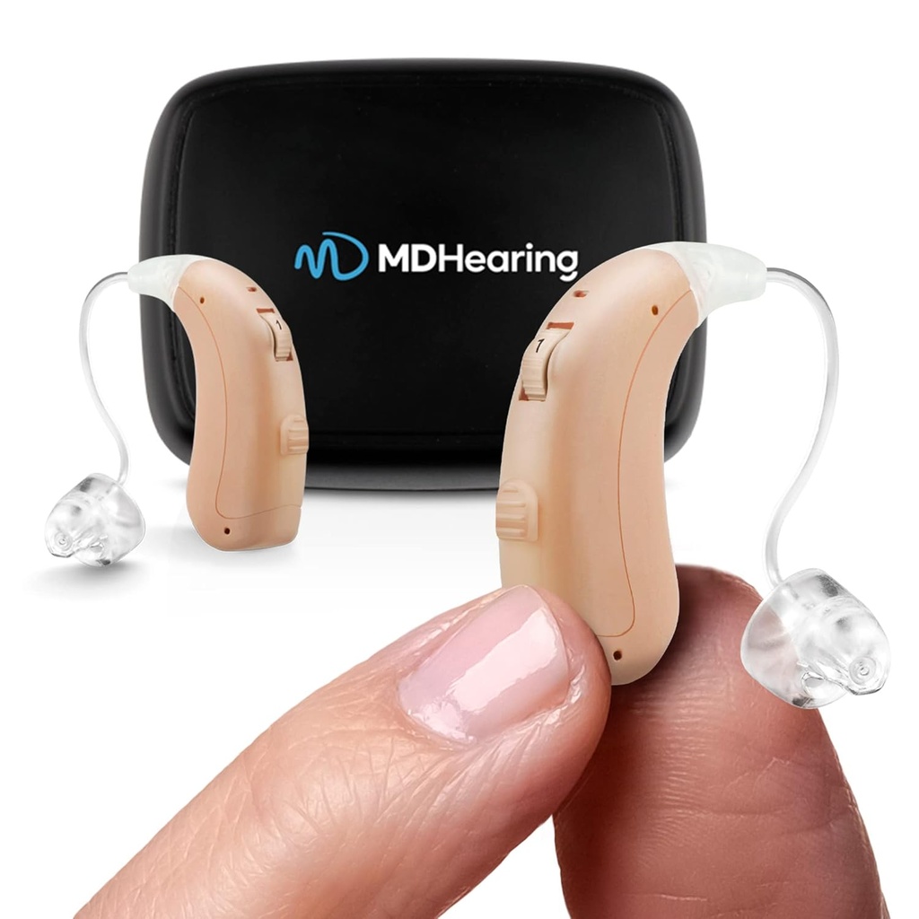 MDHearing VOLT OTC kuuloapurahat senioreille, Doctor-Designed Rechargeable, 2 Directional Mikrofonit, 4 Audio asetukset, Sopii lasit, Deluxe Charger mukana ...