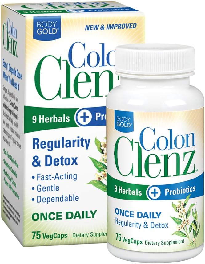 Body Gold Colon Clenz Säännöllisyys & Detox Formula ... kerran päivässä tukea 9 yrttiä + aktiivisia probiootteja... 75 CT