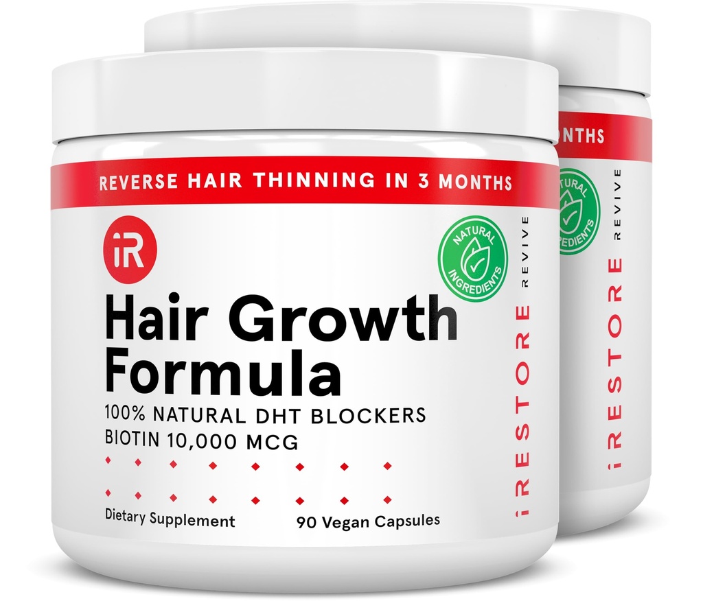 iRestore hiusten kasvua täydentää ...Luonnellinen DHT Blockers & Multivitamiini Blend... Vegan, ei-GMO, 90 kapselia... tukee tikittäjä, vahvempi hiukset miehille ja naisille... 2-pack