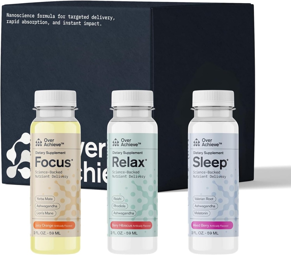 Supplement Variety Pack with Advanced Nanoscience Technology, 12 Pack, Stressi Calming Rento juoma, unilääke juoma, Nootrooppinen aivojen täydentää Focus Drink, 2 oz Shot