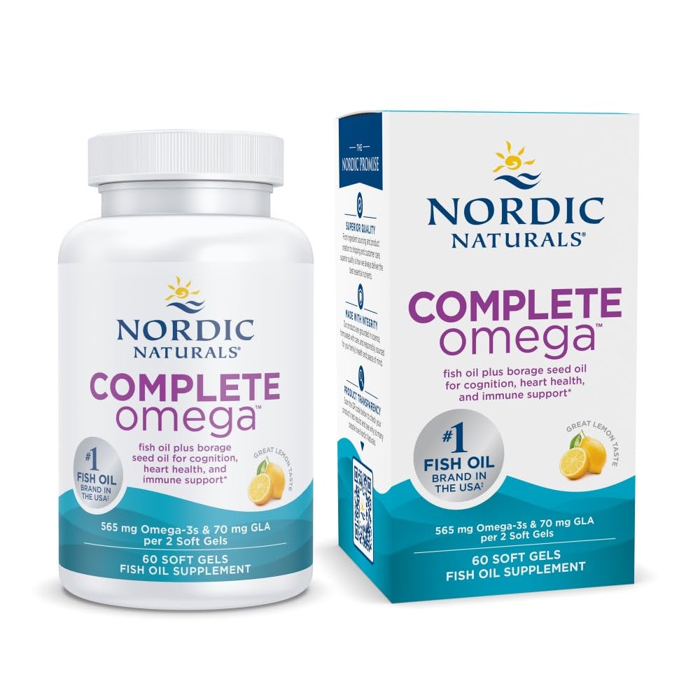 Nordic Naturals Complete Omega, Lemon Flavor - 60 Soft Gels - 565 mg Omega-3 - EPA & DHA med extra GLA - Hälsosam hud, kognition, positivt humör - icke-GMO - 30 portioner