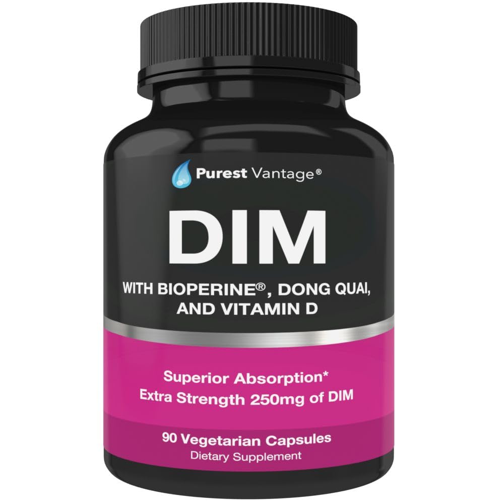 Pure DIM Supplement 250mg Diindolyylimetaani Plus BioPerine ja Dong Quai - Hormonitasapaino tuki naisille ja miehille, Menopause & Estrogeeni tuki - 90 kasvissyöjä kapselit