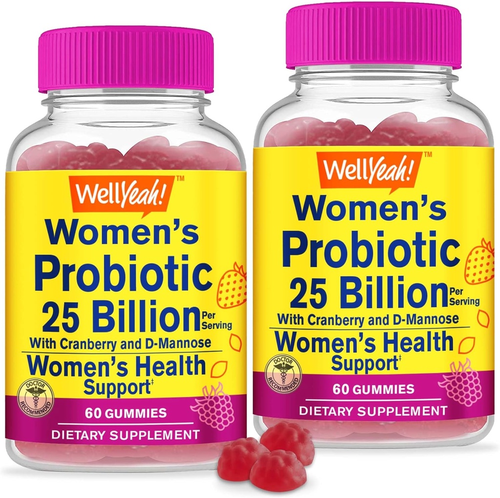 No... Kyllä 25 miljardia probiootteja naisille karpalo ja D-Mannose Gummies (2 pakkaus) - emätin ja Gut Health, Ruoansulatus-tuki, ja feminiini terveys - Naisten probiootit 12 kanta - 60 Gummies