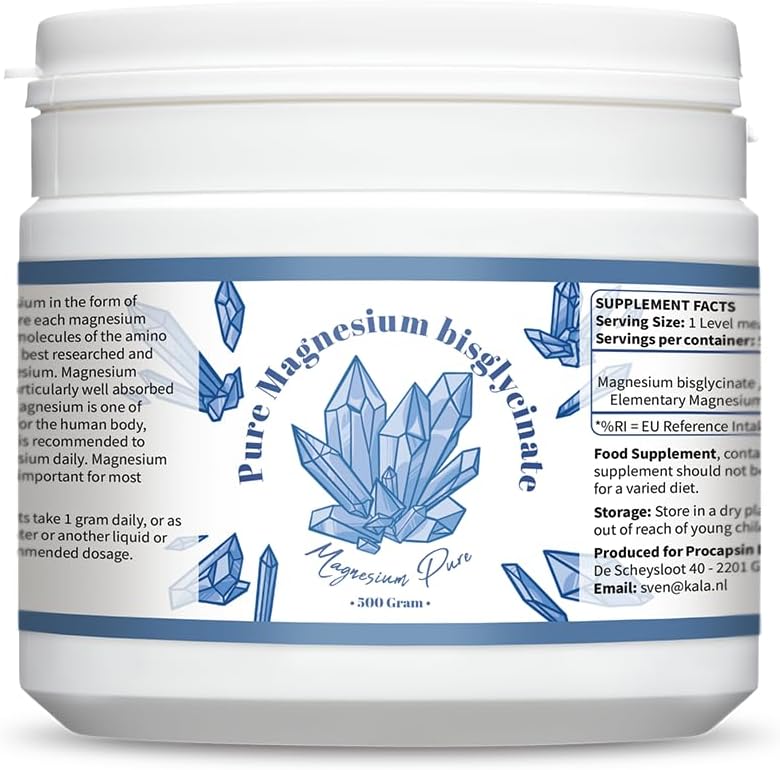 Pure Magnesium Bisglysinaatti Powder - Bisglysinaatti 200 mg Elementaali Magnesiumia grammassa - ilman mag. Stearate (500)