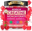 Kreatiini Monohydraatti Gummies miesten & naisten 120 CT - 5600 mg Creatiini Monohydraatti per tarjoilu - Vegaani, sokeriton purutabletti Monohydraatti lihasvoimaa, energia Boost (vadelma maku)