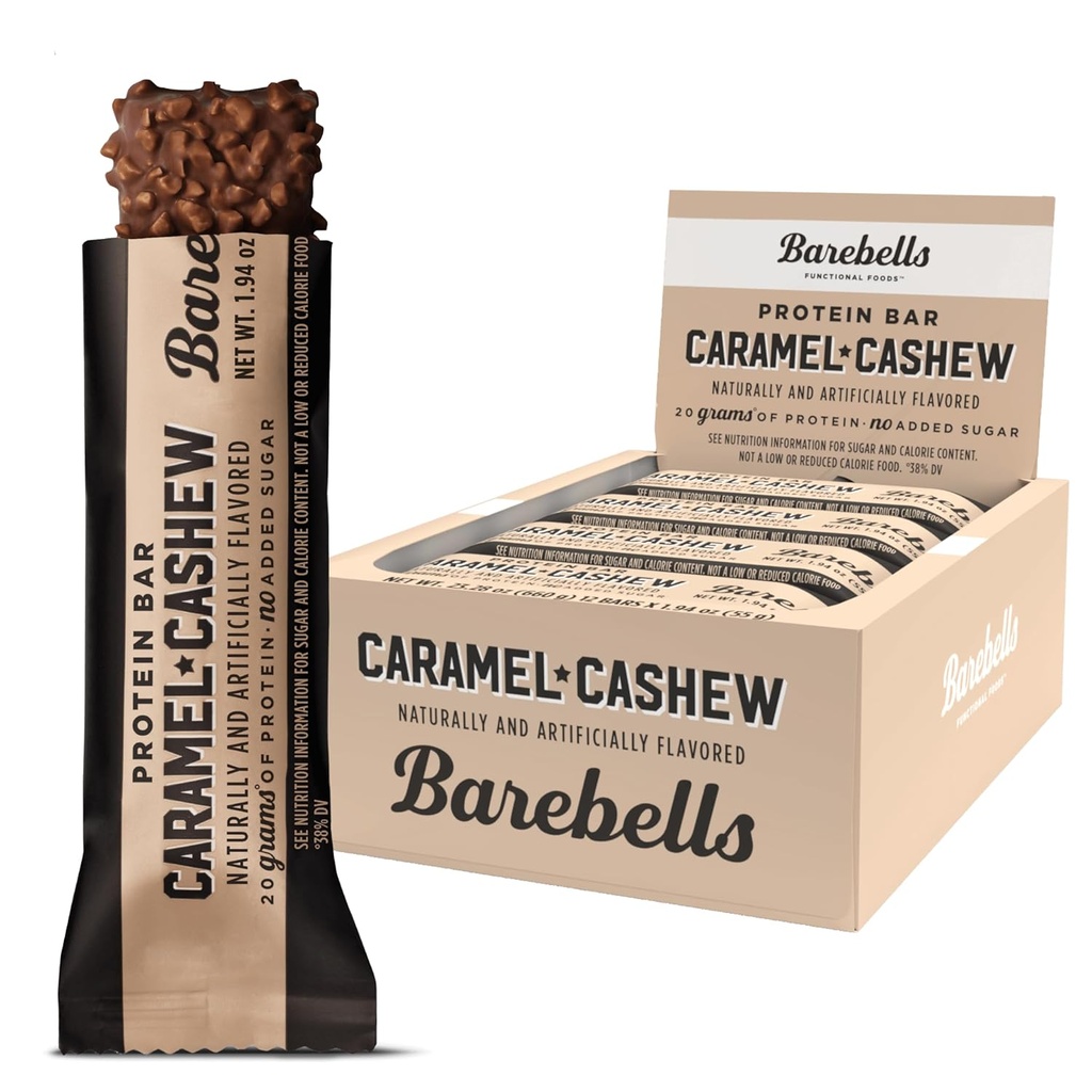 Barebells Protein Bars Caramel Cashew - 12 greve, 20g High Protein Treats - Chocolate Nutrition Bar med 1g Total Sugars - On-The-Go Breakfast eller Post-Workout Snack