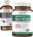 Black Seed Oil Liquid & Sea Moss (2-Kuukausi tarjonta) Sea & Seed Fusion Bundle - Black Seed Oil Liquid (16fl.oz) Premium Kylmäpainettu Clack Cumin Seed Oil & Organic Irish Sea Moss BioPerine - Vegan