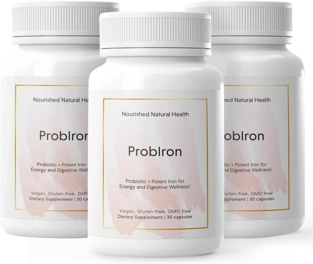 Nourished Natural Health ProbIron - Women's Probiotic + Iron Supplement Boosted with Vitamin C and Copper - Vegan Formel for Energy and Digestive Wellness - 90 Capsules