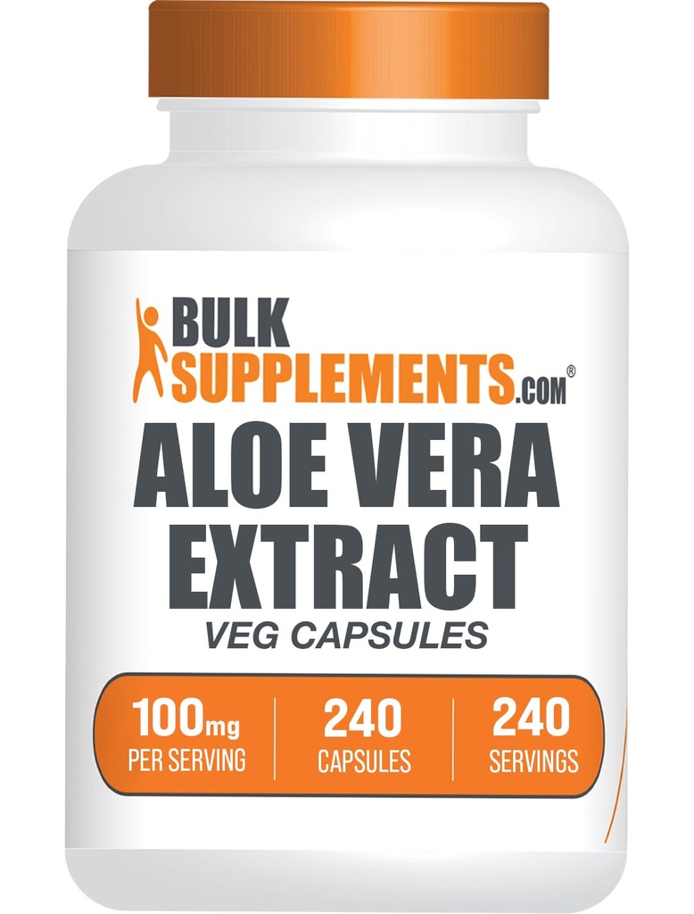 BulkSupplements.com Aloe Vera Capsules - Aloe Vera Extract, Aloe Vera Supplement - Herbal Supplement, Gluten Free, 1 kapsel per portion, 240 Veg Capsules (Pack of 1)