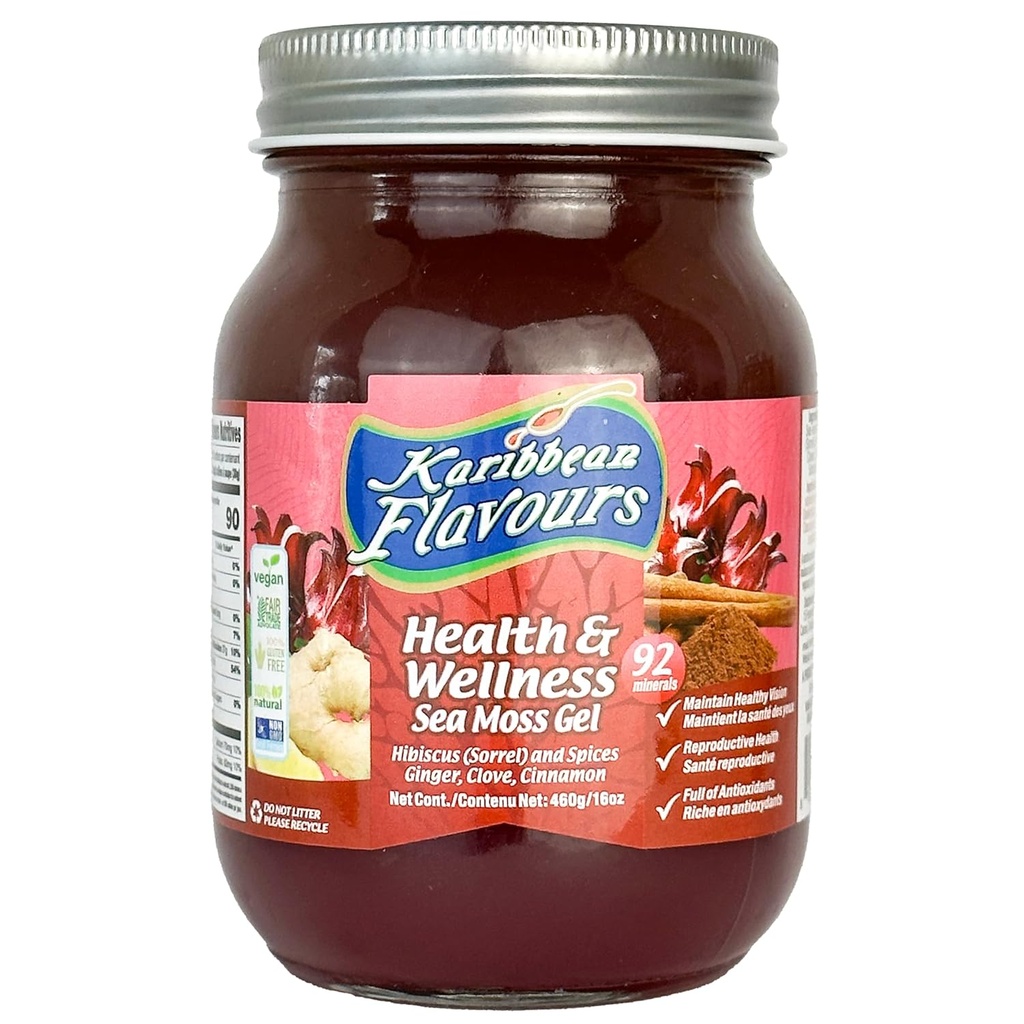 Sea Moss Gel (Sorrel Hibiscus) 16 Oz. | Natural Raw Organic | Förpackad med vitaminer och mineraler | Shelf Stable