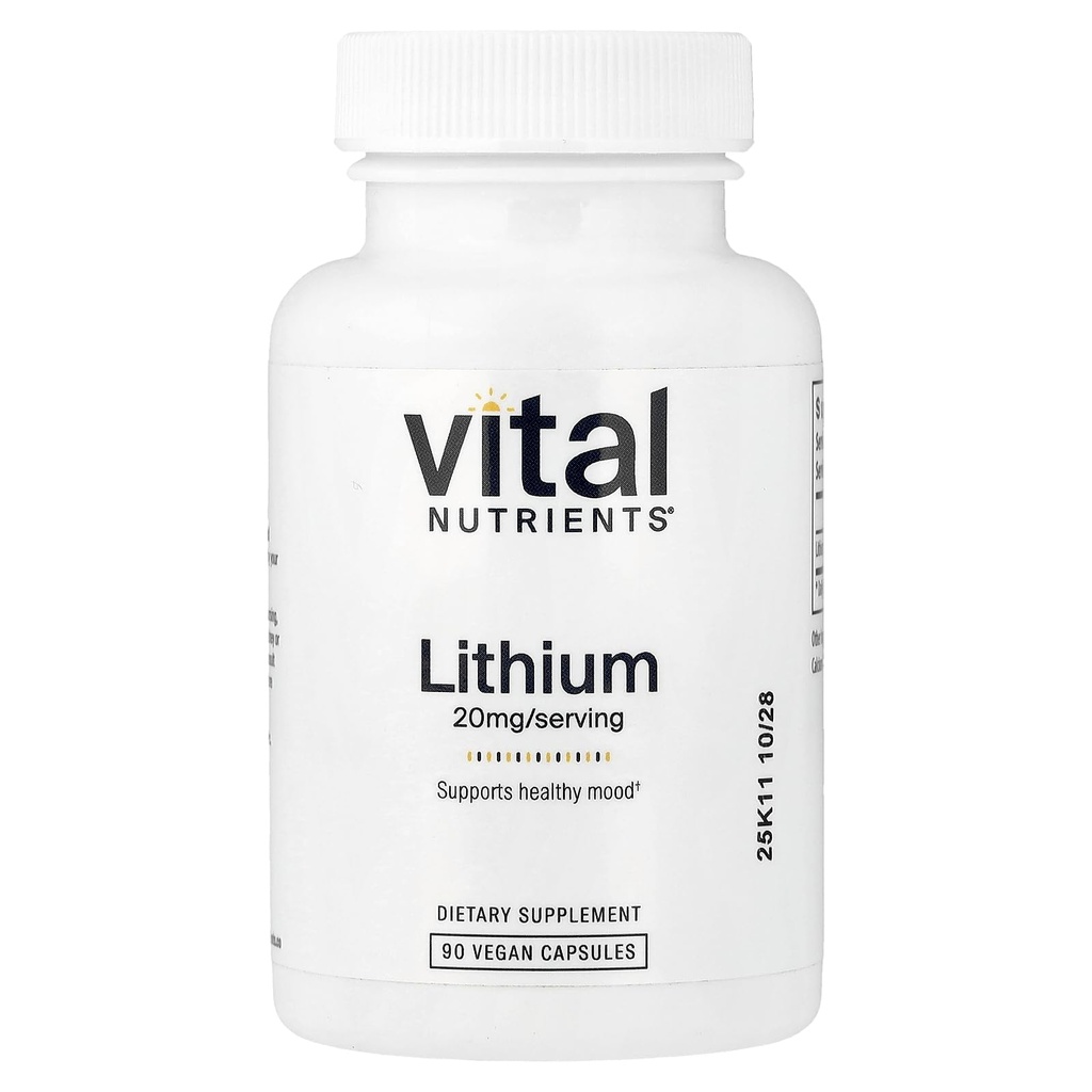 Vital Nutrients Lithium Orotate 20mg | Vegan Lithium Supplements for Memory, State of Mind och Behavioral Health * | Gluten, Dairy, Soy Free | 90 kapslar
