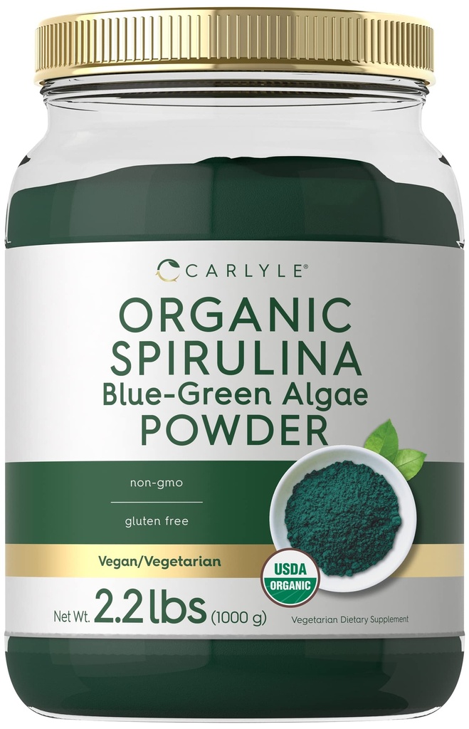 Carlyle Organic Spirulina Powder 2.2 lbs | Blue Green Algae | 8g Spirulina per servering | Vegan, icke-GMO, Gluten fri tillägg