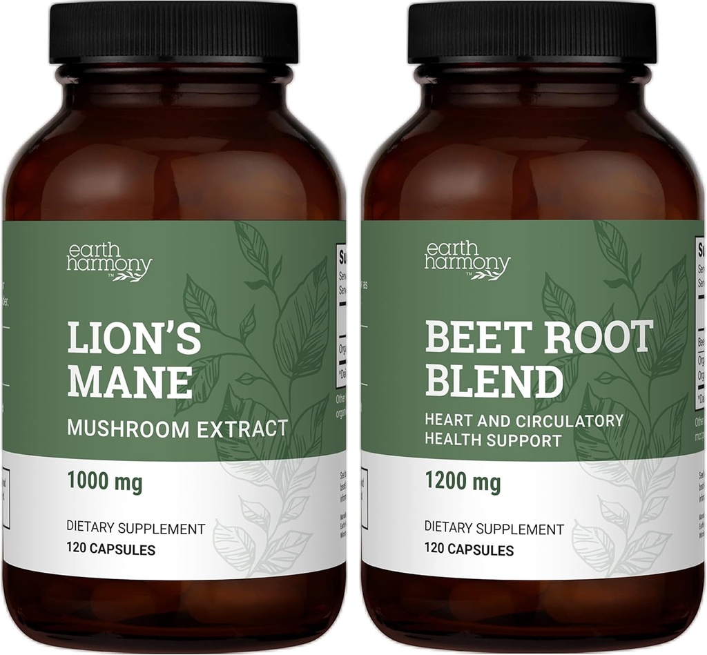 Earth Harmony Organic Lion's Mane & Beet Root Powder - 120 kapslar
