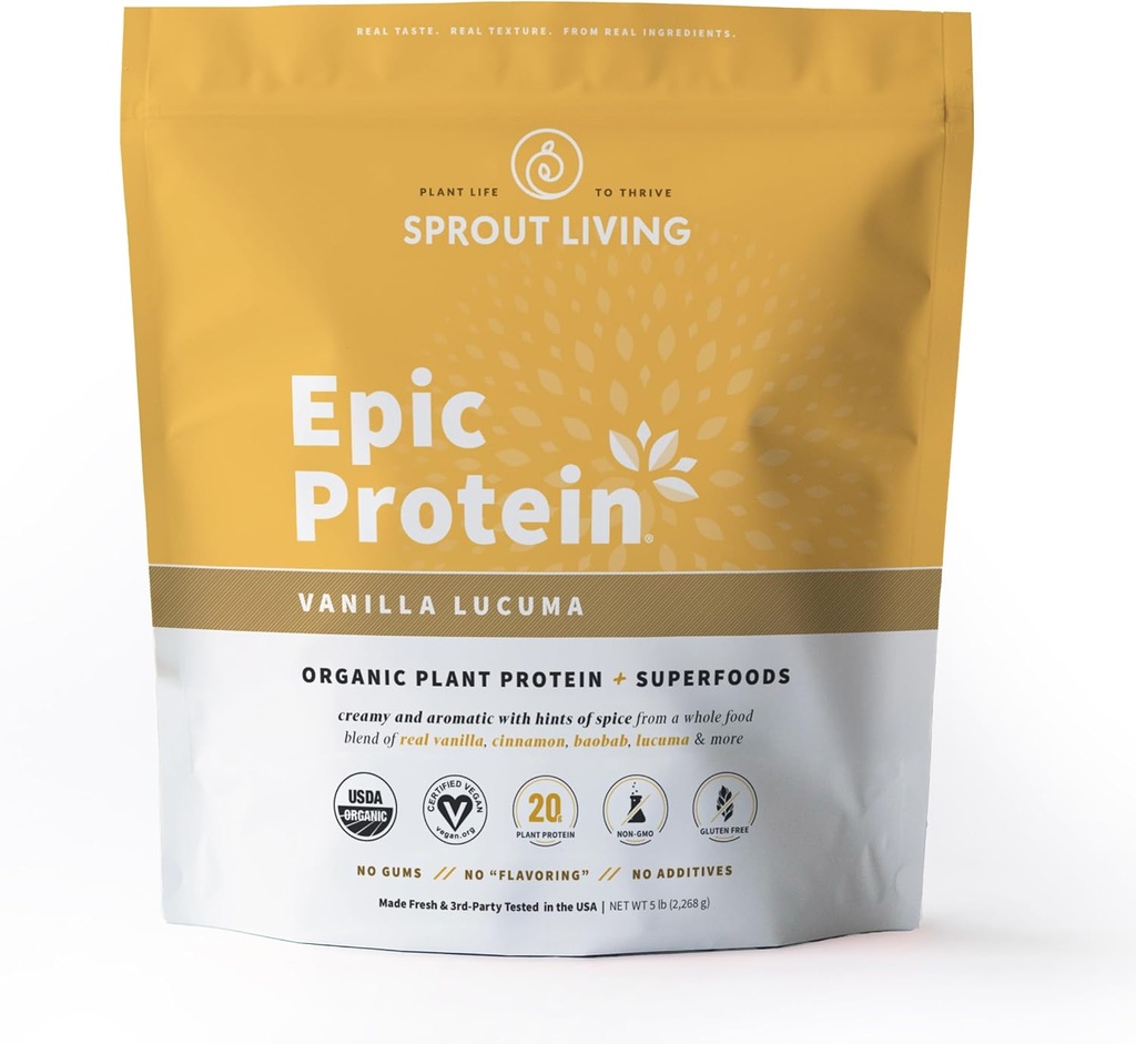 Sprout Living Epic Protein, Plant Based Protein & Superfoods Powder, Vanilla Lucuma Powder 