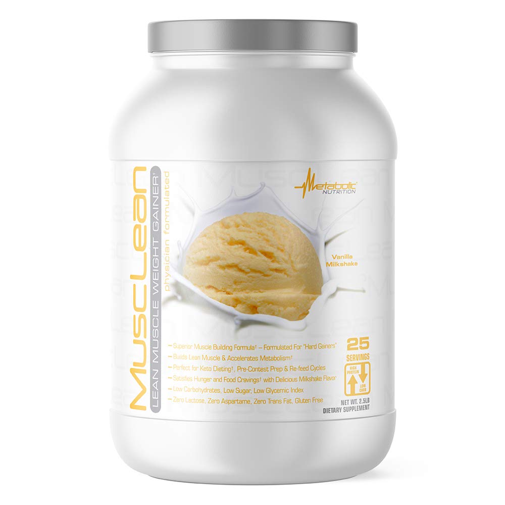 Metabolic Nutrition - Lihas - Milkshake Weight Gainer, Whey High Protein Aterian korvaaminen, huolto ravitsemus, Low Carb, Keto Diet, Dgestive Enzymes, Vanilla, 2,5 punta (25 ser)