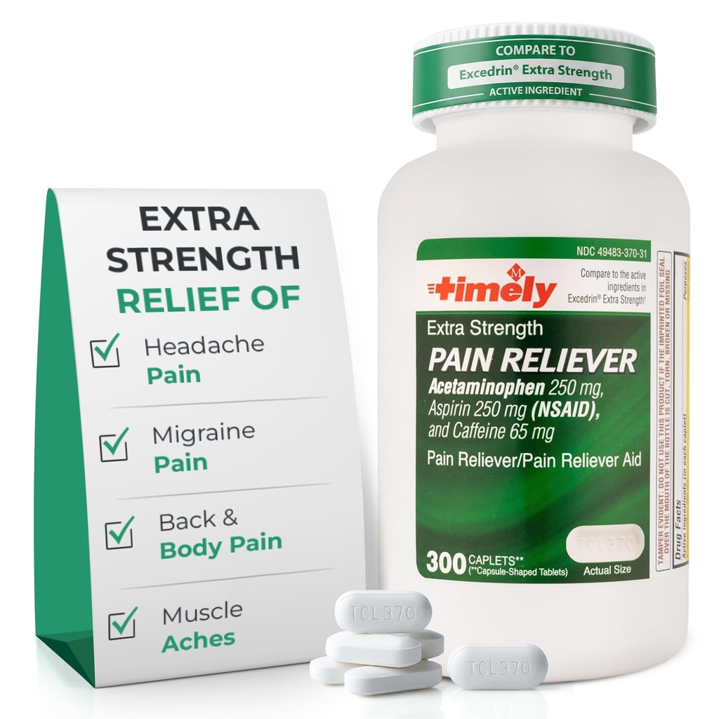 Time-Cap LBS, INC. Aikaisin Extra Strength Päänsärky Relief - asetyyliaminofeeni aspiriini & kofeiini (300 Caplets) - Päänsärky, migreeni & selkä ja kehon kipu & lihassärkyjä - Extra Strength - Valmistettu Yhdysvalloissa