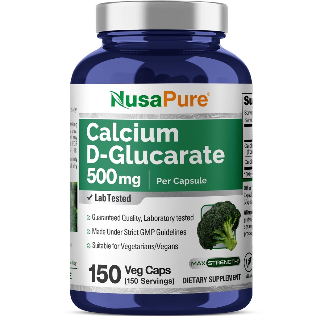 NusaPure Calcium D-Glucarate 500 mg 150 Veggie Caps, Vegan, icke-GMO, Gluten-Free