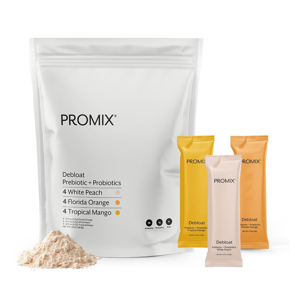 ProMix Nutrition Debloat Prebiootit ja probiootit - Ruoansulatuselimistö, Pahoinvointia helpotus, Gut Repair, ja turvotusta helpotus naisille ja miehille - Variety Pack - 12 Tarjoukset (Pakkaus 12)