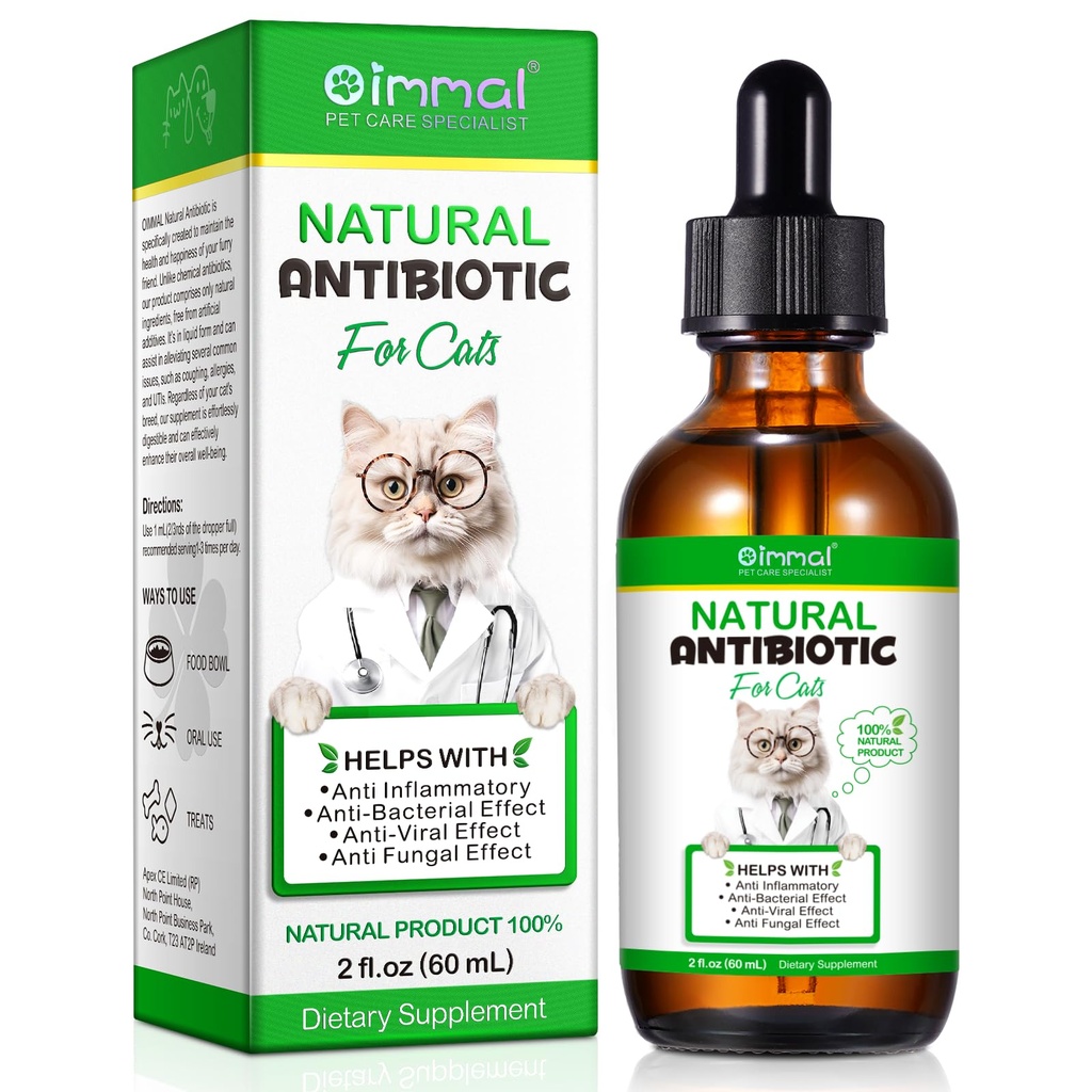 Antibiotika för katter, naturliga antibiotika Pet Supplements stöder Immune & Cats Allergy Relief, Cat Multivitamin UTI droppar för alla åldrar och raser av katt, kyckling smak - 2 Fl Oz / 1 Pack