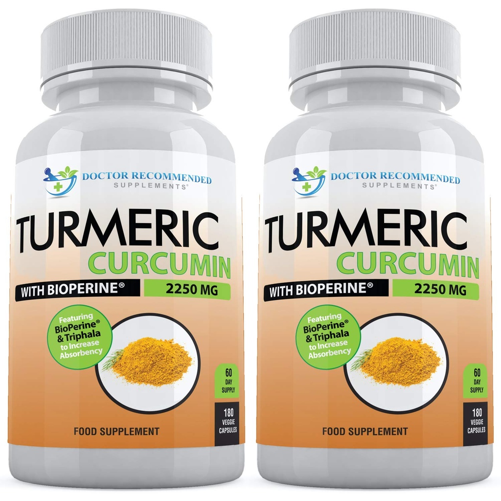 Kurkumaiini Bioperine - 360 kasviskapselia - 2250 mg 95% Curcuminoideja, joissa on mustapippuria ja Triphala (Pack of 2)