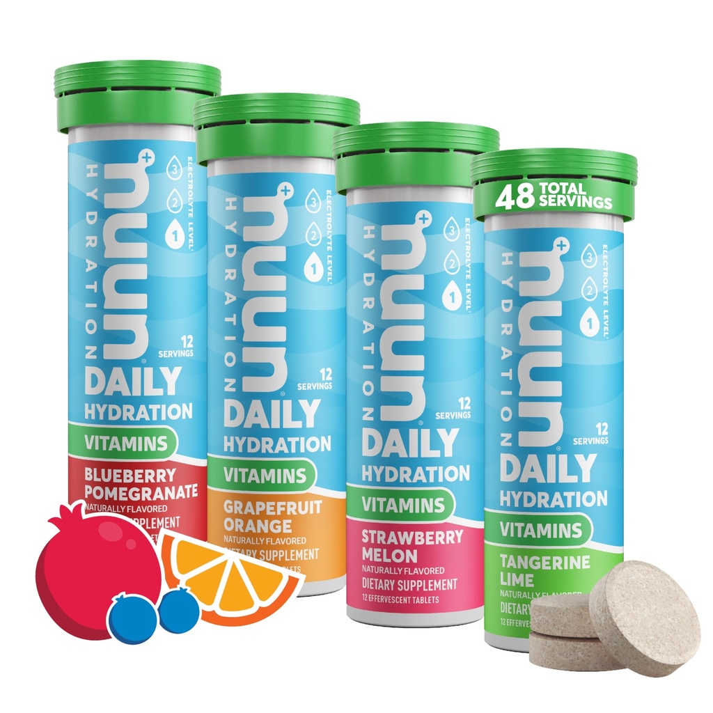 Nuun Vitamins Electrolyte tabletter med vitamin D, C, E, A, & B6, Folsyra, Magnesium & 4 Övriga Essential Electrolytes, Gluten Free & Vegan, Mixed Fruit, 4 Pack (48 Servings Total)