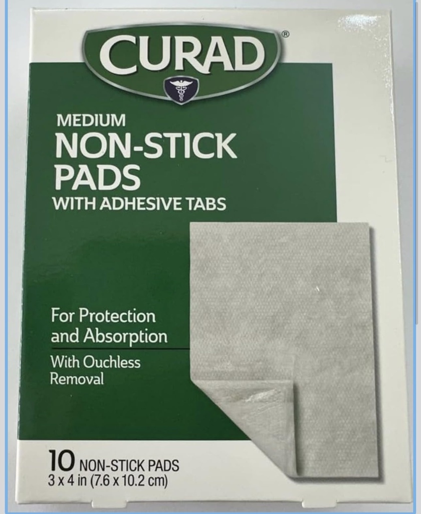Curad Non-Stick Pads, 3 tuumaa X 4 tuumaa 10